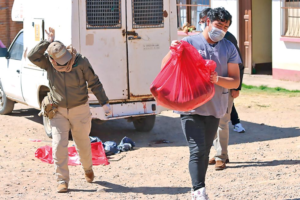 INDIGNACIÓN. Funcionarios de Zoonosis y Pofoma trasladan el cadáver de uno de los canes.