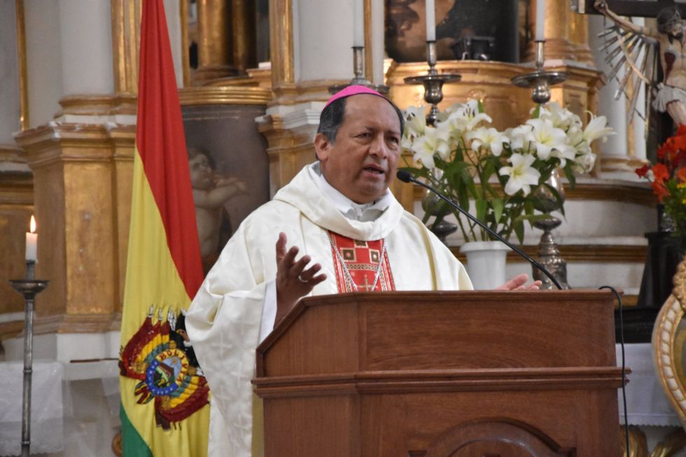 Monseñor Ricardo Centellas, arzobispo de Sucre, en el Te Deum por el 6 de Agosto.