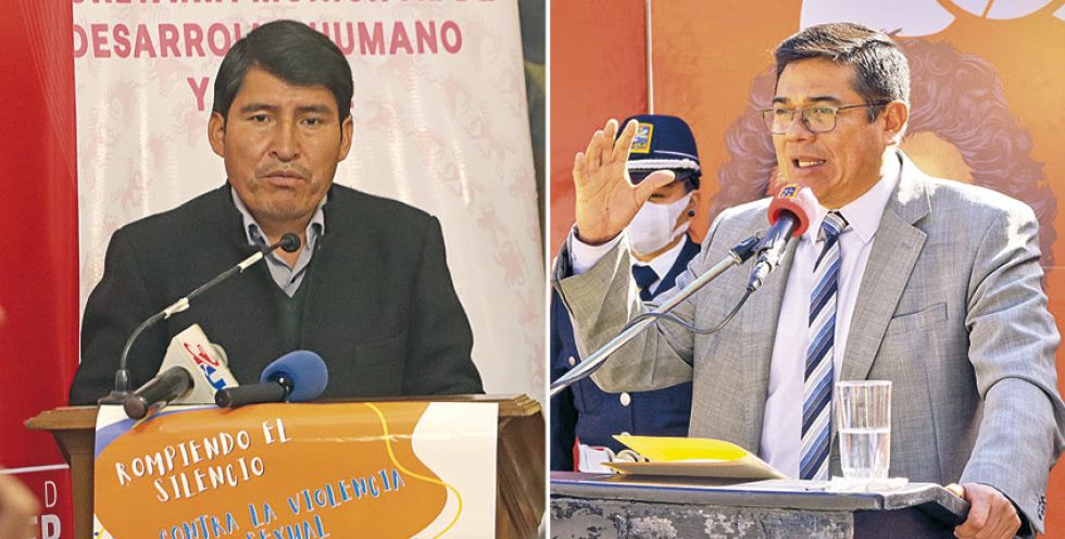 AUTORIDADES. El gobernador de Chuquisaca, Damián Condori, y el alcalde de Sucre, Enrique Leaño, ayer en distintos actos públicos.