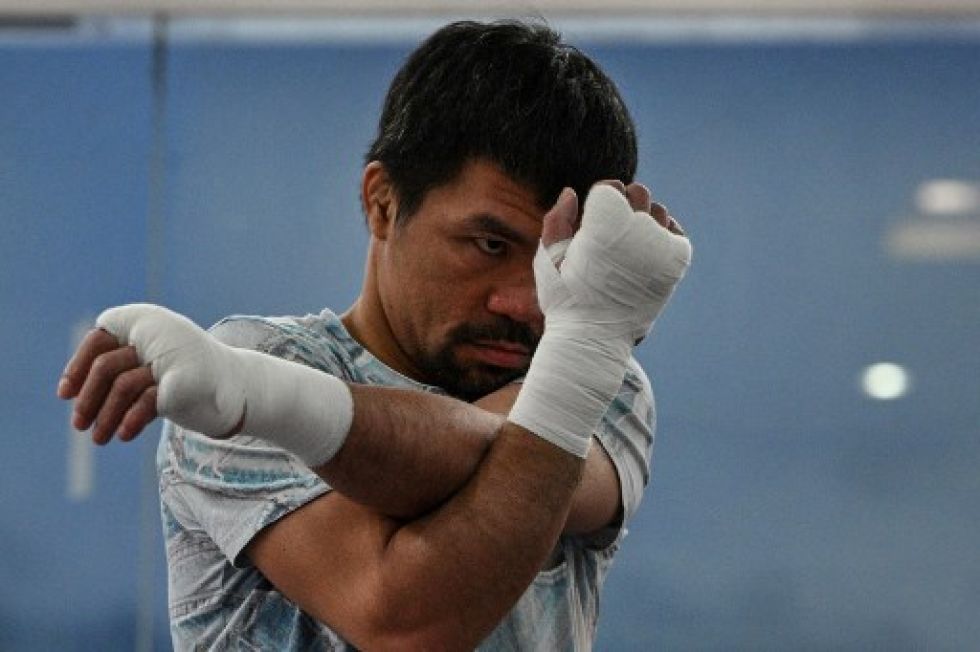 La leyenda del boxeo filipino y senador Manny Pacquiao durante un entrenamiento en junio de 2021.