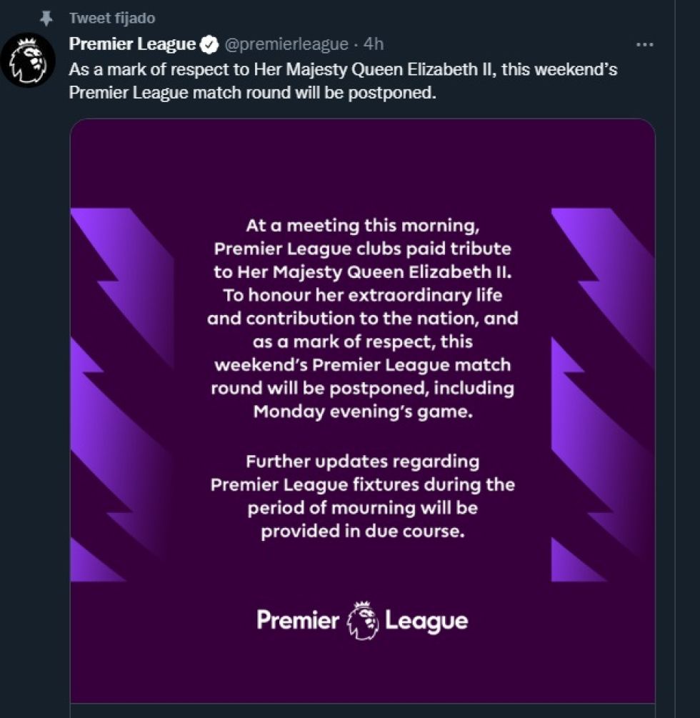 El comunicado de la Premier League en Twitter.