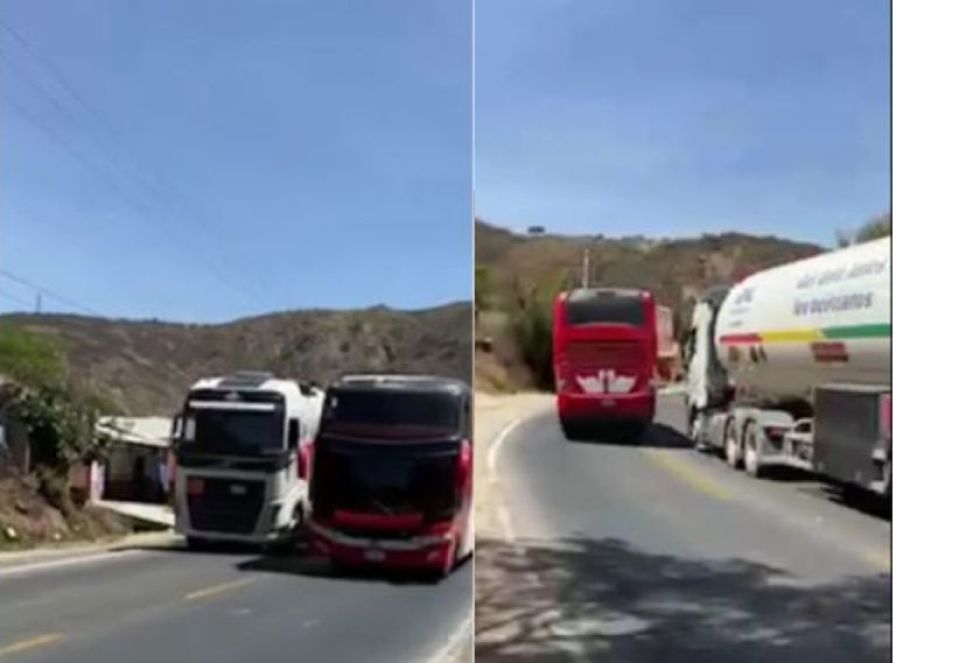 IMPRUDENCIA. La maniobra peligrosa del chofer del bus se registró en el tramo Sucre-Yotala.
