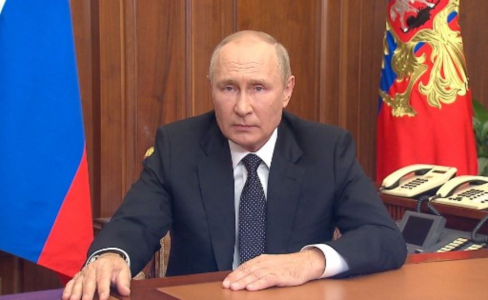 El presidente ruso, Vladimir Putin, hablando durante un discurso televisado este miércoles.
