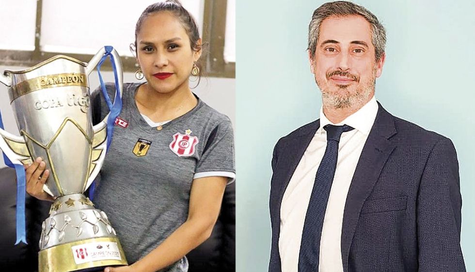 Jenny Montaño, presidenta de Independiente; al lado, Eduardo Martins, representante legal de los demandantes.