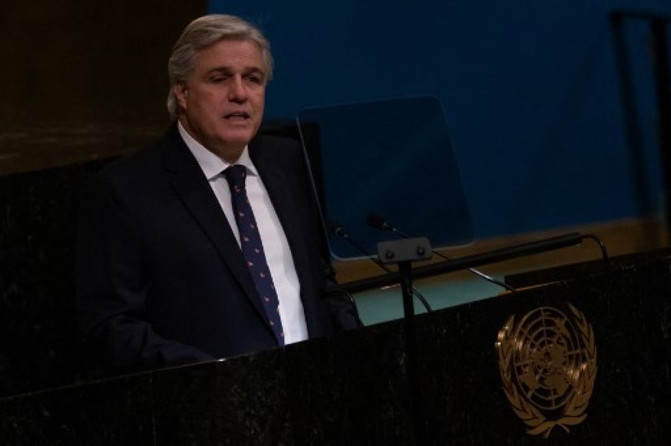 El canciller de Uruguay, Francisco Bustillo, se dirige a la 77ª sesión de la Asamblea General de las Naciones Unidas, este lunes.