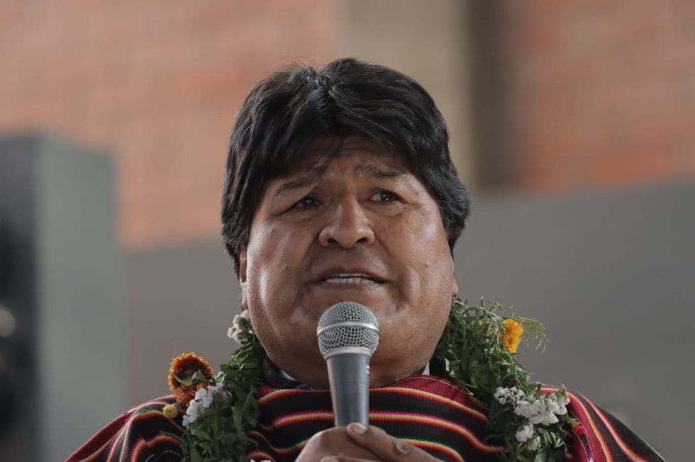 El expresidente Evo Morales, ayer, en el ampliado del MAS en Tarabuco.