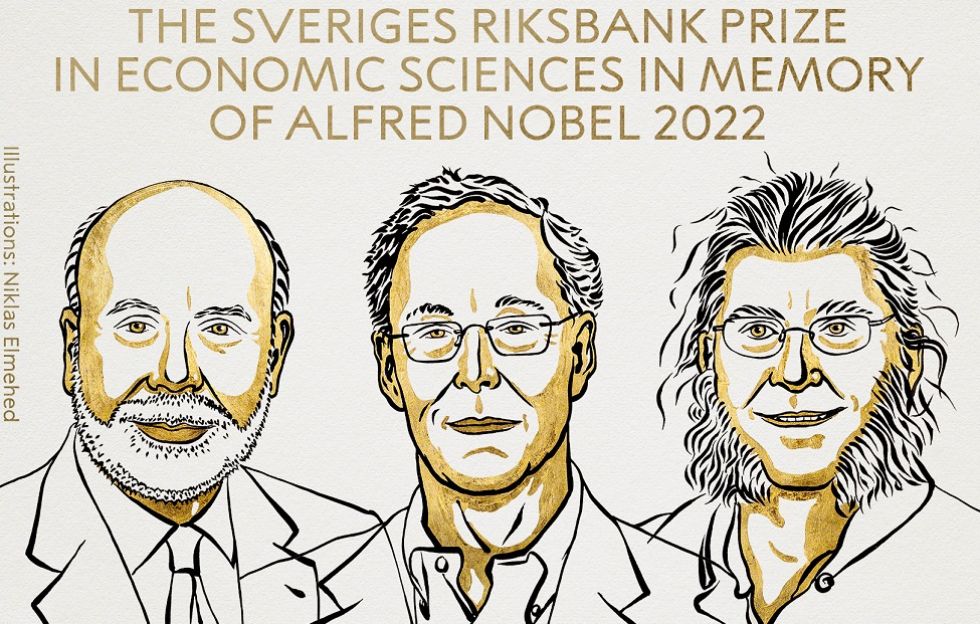 De izquierda a derecha, Ben Bernanke, Douglas Diamond y Philip Dybvig, ganadores del Nobel de Economía.