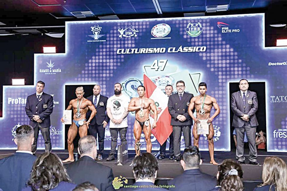 El culturista capitalino compitiendo en el evento de Sao Paulo.