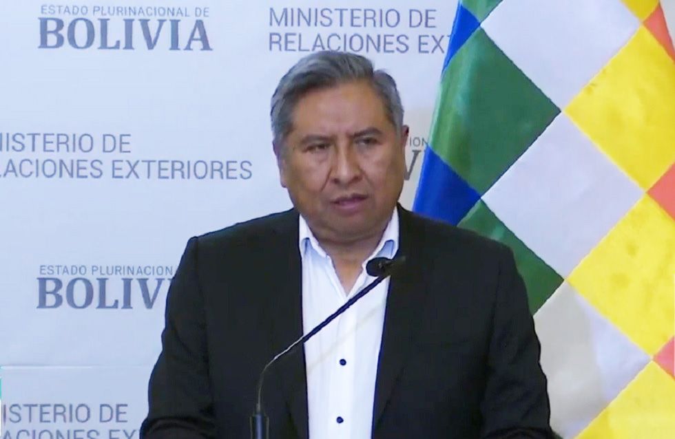 El ministro de Relaciones Exteriores, Rogelio Mayta, en conferencia de prensa este miércoles.
