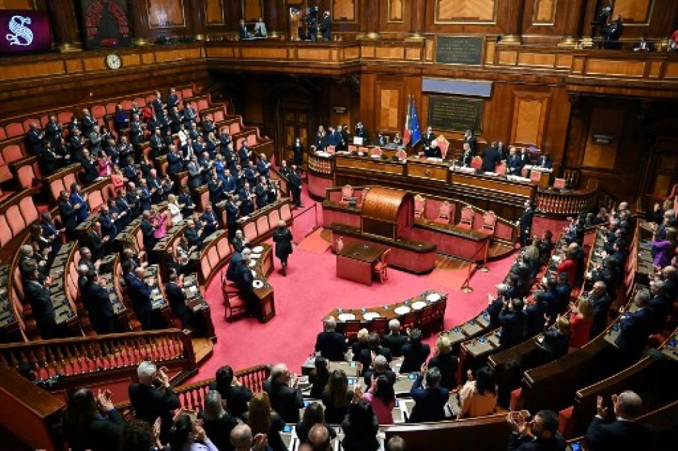 Los miembros del Senado italiano antes de la votación para el nuevo Presidente del Senado.