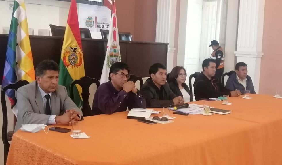 La reunión interinstitucional convocada por la Gobernación de Chuquisaca.