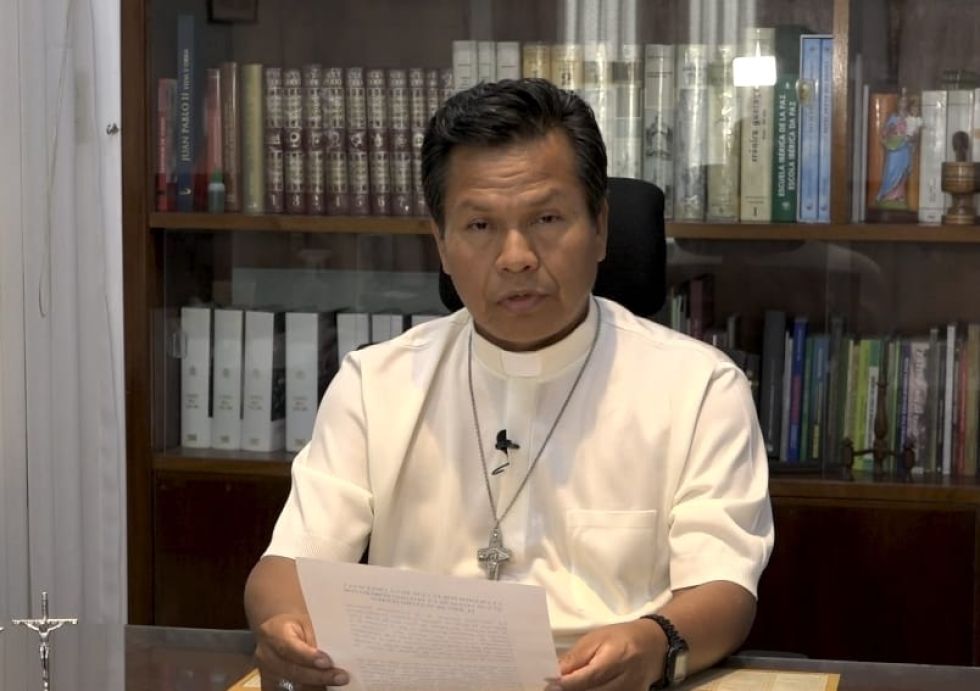 El arzobispo de Santa Cruz, Monseñor René Leigue, en su mensaje de este jueves.