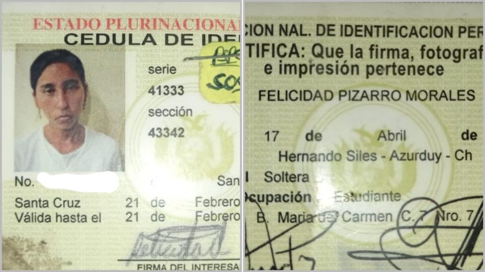 El carnet de la madre víctima de feminicidio en Perú, difundido por las autoridades.