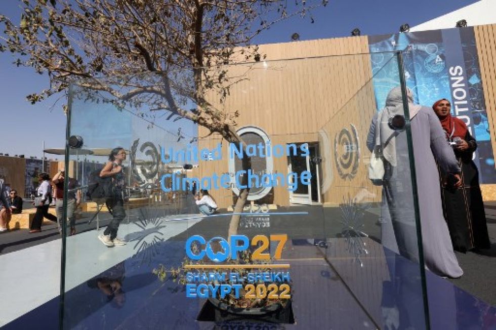 Ingreso al centro de convenciones que alberga la conferencia climática COP27 en el centro turístico de Sharm el-Sheikh en el Mar Rojo de Egipto.