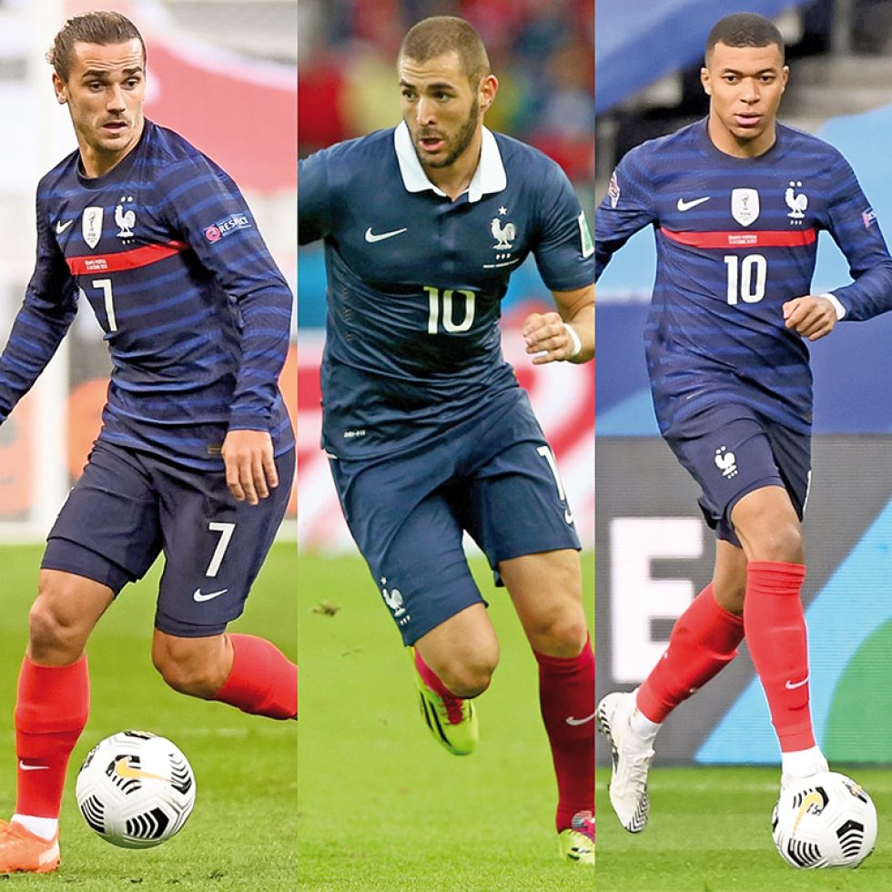 Griezmann (i), Benzema (c) y Mbappé son algunos de los delanteros de la campeona del mundo.
