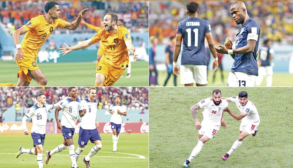 Arriba, las selecciones de Países Bajos (i) y Ecuador comparten el primer lugar del Grupo A; abajo, Inglaterra (i) e Irán buscarán la clasificación a los octavos de final por el Gr