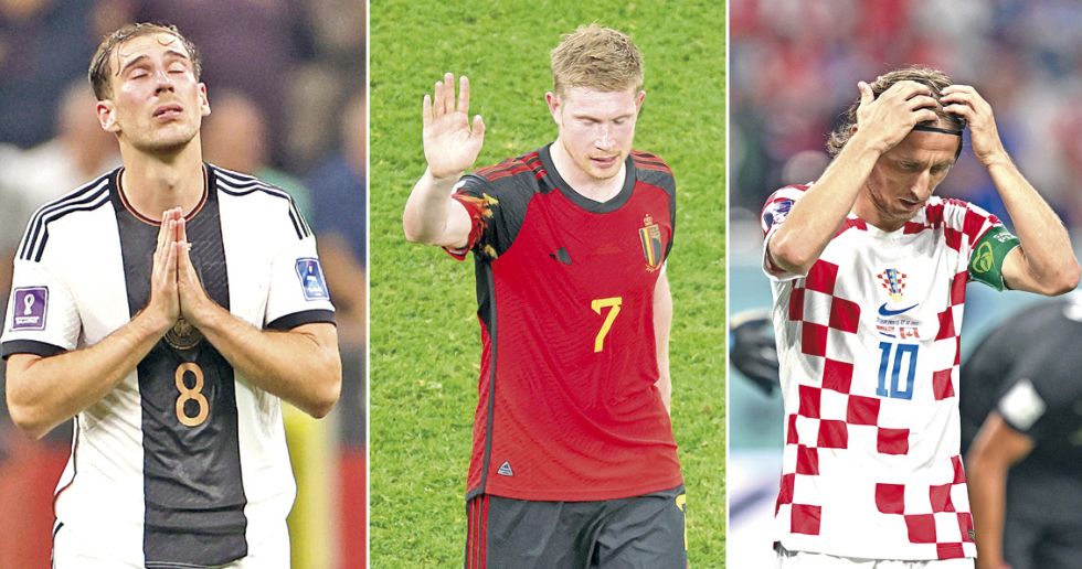 Las figuras de Alemania (i), Bélgica (c) y Croacia corren riesgo de despedirse hoy del Mundial de Qatar, junto a sus selecciones.