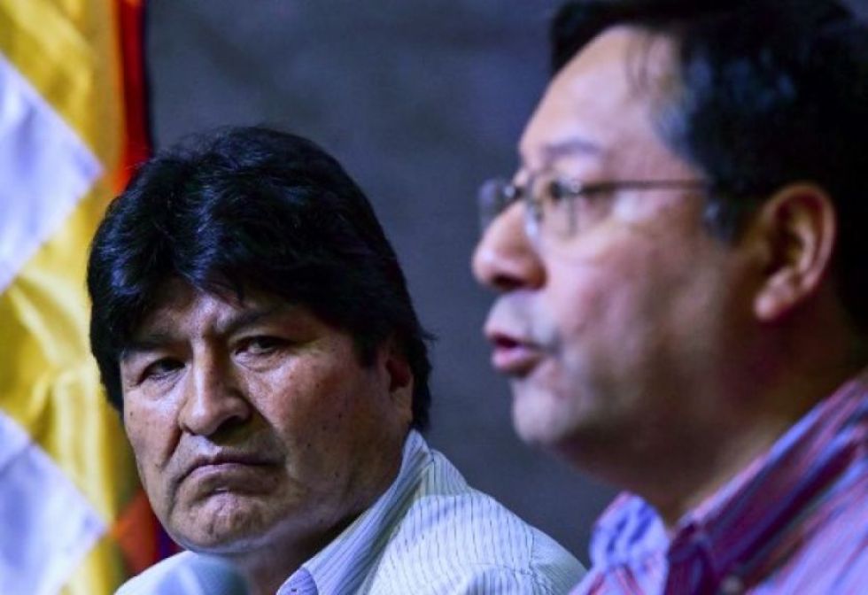 El expresidente Evo Morales y el presidente Luis Arce, en una conferencia de prensa.