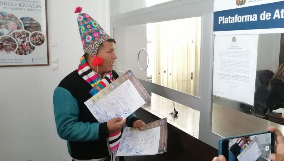 Javier Mundocorre, dirigente de la Federación Tomás Katari, en la Fiscalía General, en Sucre.
