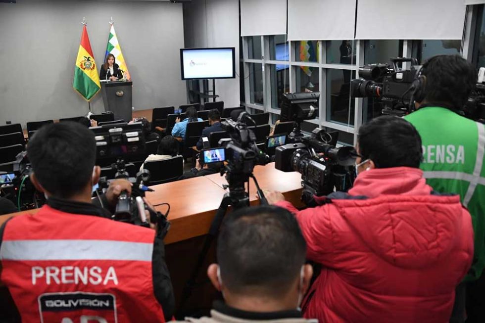La viceministra de Comunicación, Gabriela Alcón, en su conferencia de prensa de este miércoles.