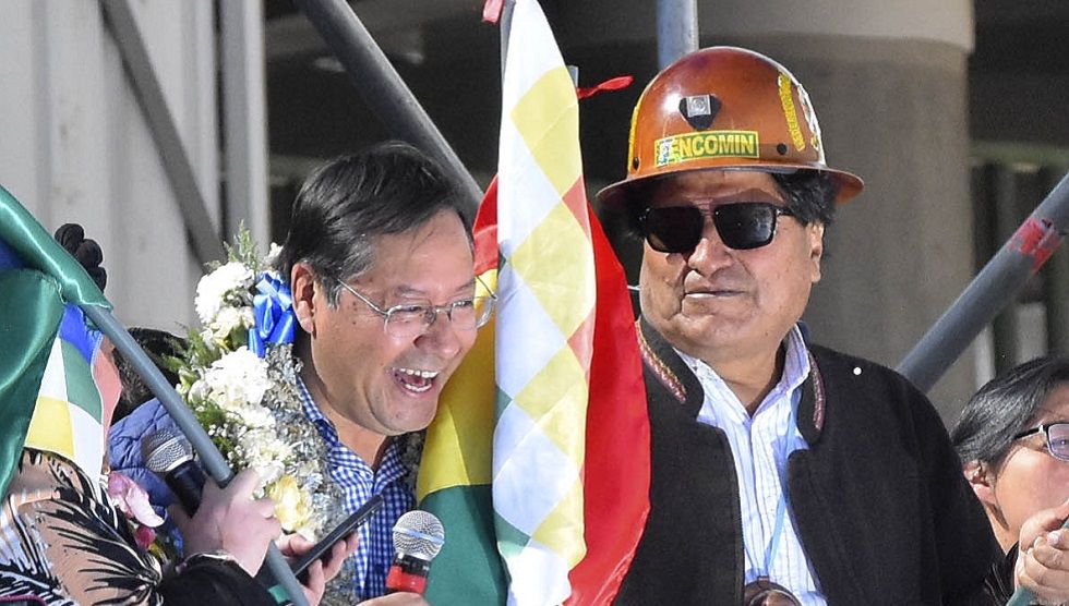 Luis Arce y Evo Morales en una aparición anterior. 