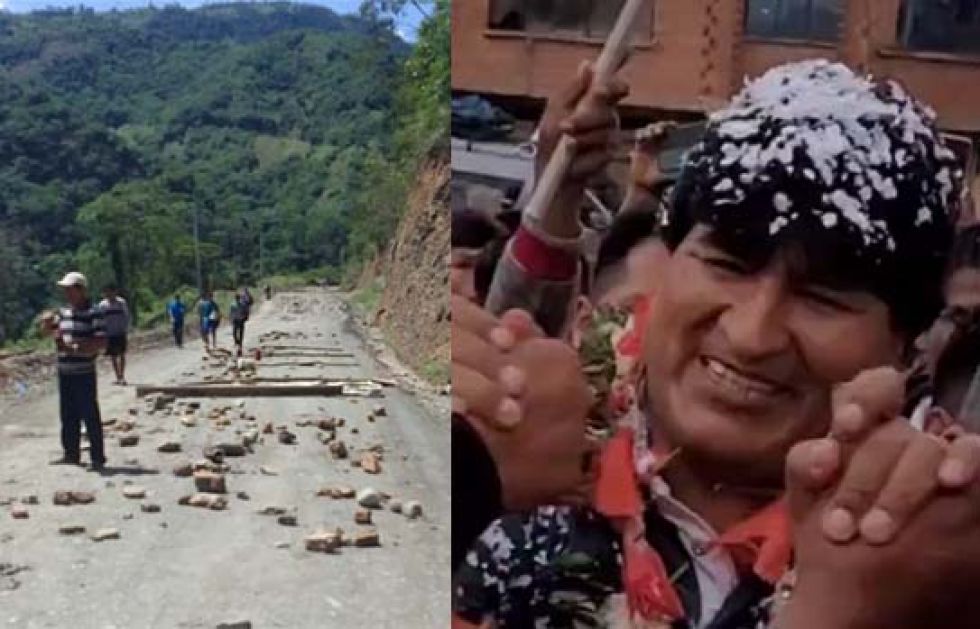 El bloqueo en La Asunta y Evo Morales, en su recibimiento en Santa Rosa.