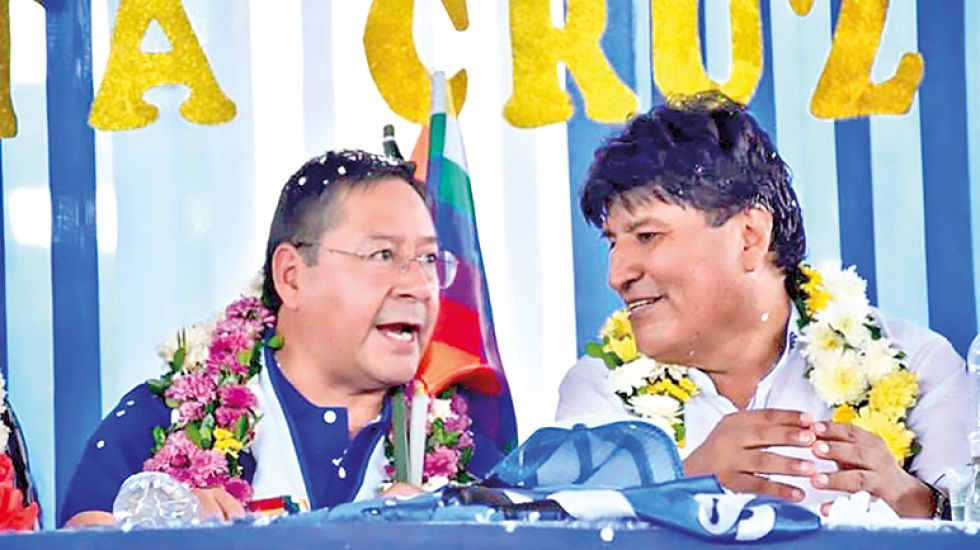 LÍDERES. La última vez que estuvieron juntos Evo Morales y Luis Arce fue en Santa Cruz.