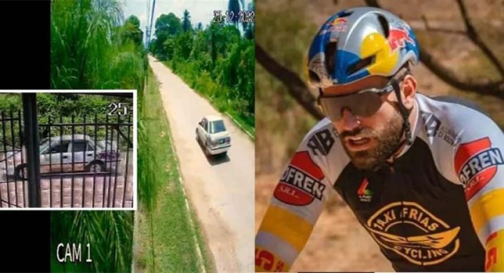 Una imagen del ciclista español Gonzalo Frías y del lugar donde fue atropellado.