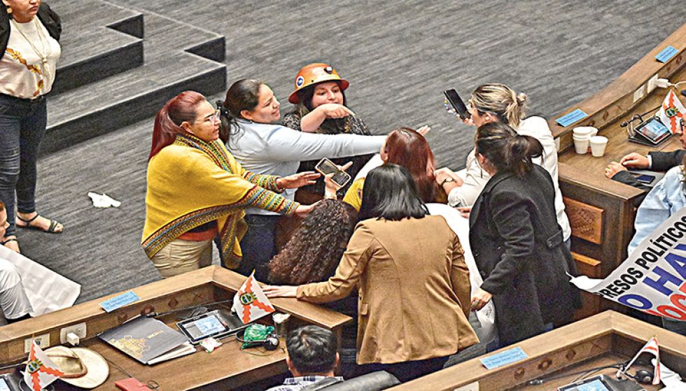 VIOLENCIA. El intercambio de patadas y puñetes entre legisladoras oficialistas y opositoras.