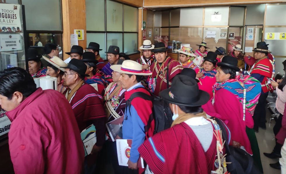 Los dirigentes del Conamaq en el Tribunal Constitucional Plurinacional.