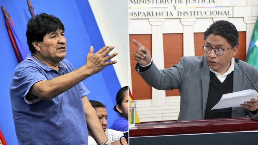 El expresidente Evo Morales (i) y el ministro de Justicia, Iván Lima.