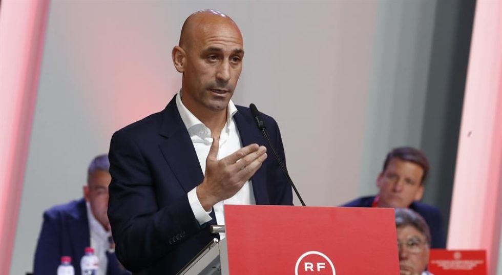 El presidente de la Federación Española de Fútbol, Luis Rubiales, en la Asamblea General de este organismo.