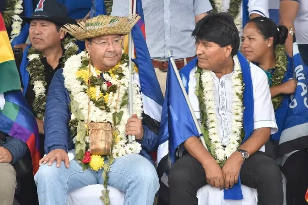 El presidente Luis Arce y el expresidente Evo Morales, en un acto del MAS.
