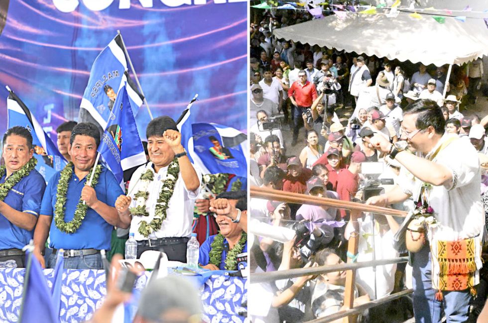 POLÍTICA. Evo Morales en el congreso de Lauca Ñ y Luis Arce en el aniversario de la Cidob en Santa Cruz.