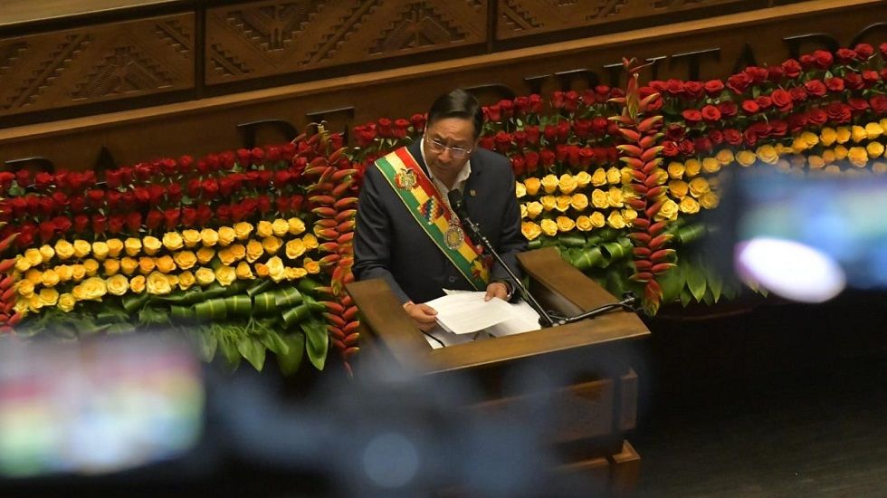 El presidente Luis Arce se presentó este miércoles en la Asamblea Legislativa.