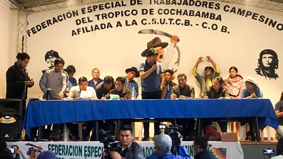 Evo Morales en el ampliado de la Federación Especial de Trabajadores Campesinos del Trópico de Cochabamba.