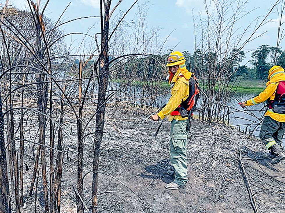 COMPROMISO. Bomberos y voluntarios trabajaron duro para apagar los incendios.
