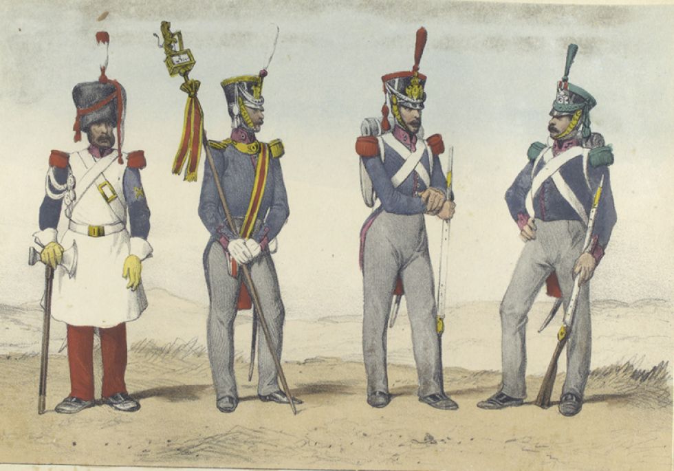 Granadero, abanderado, granadero_y cazador del ejército español.