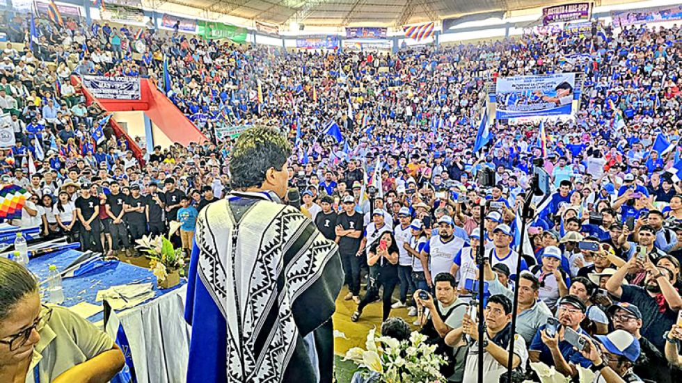CUATRO CAÑADAS. El expresidente Evo Morales, en el ampliado del MAS.