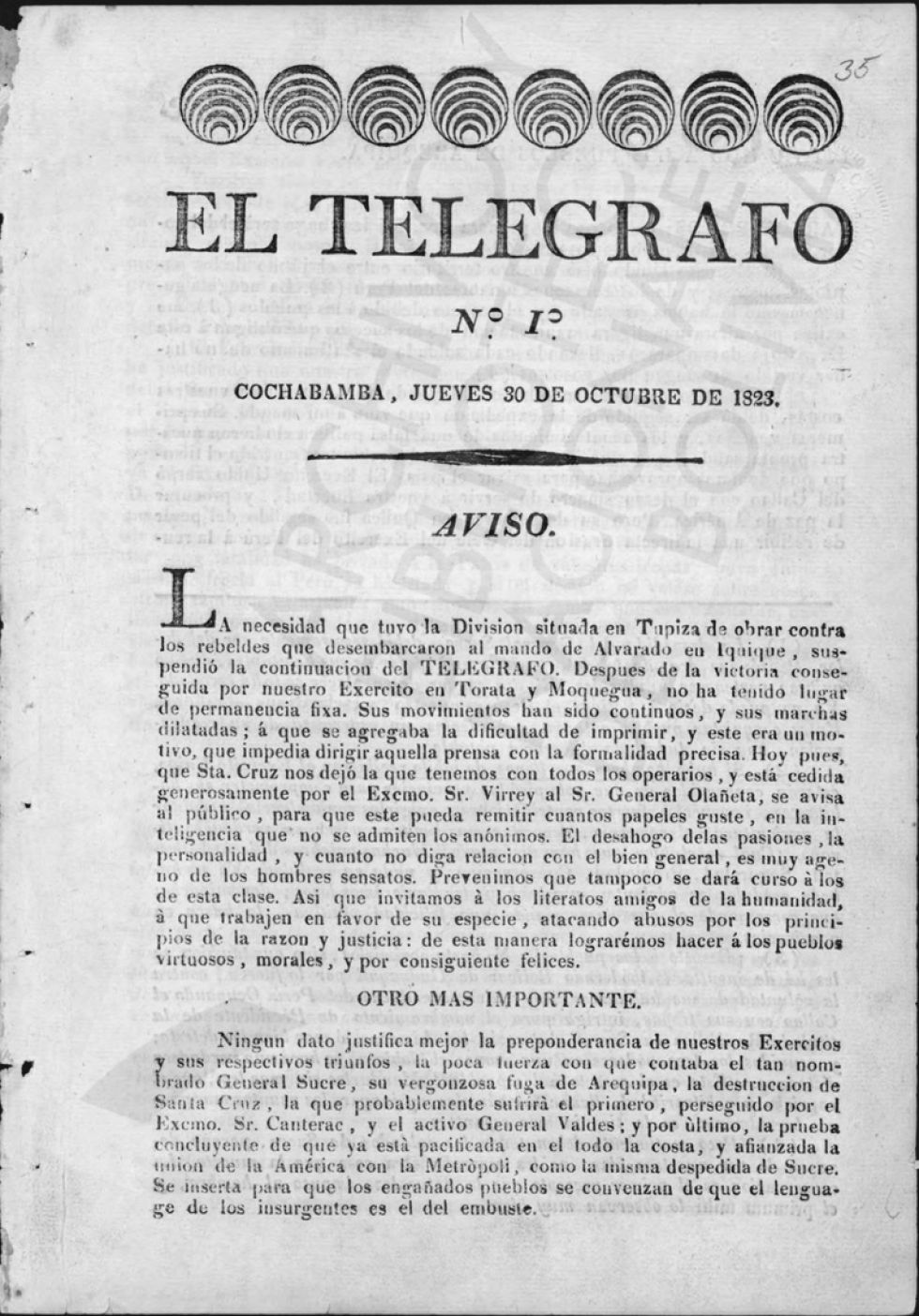 Carátula del número 1 de El Telégrafo.