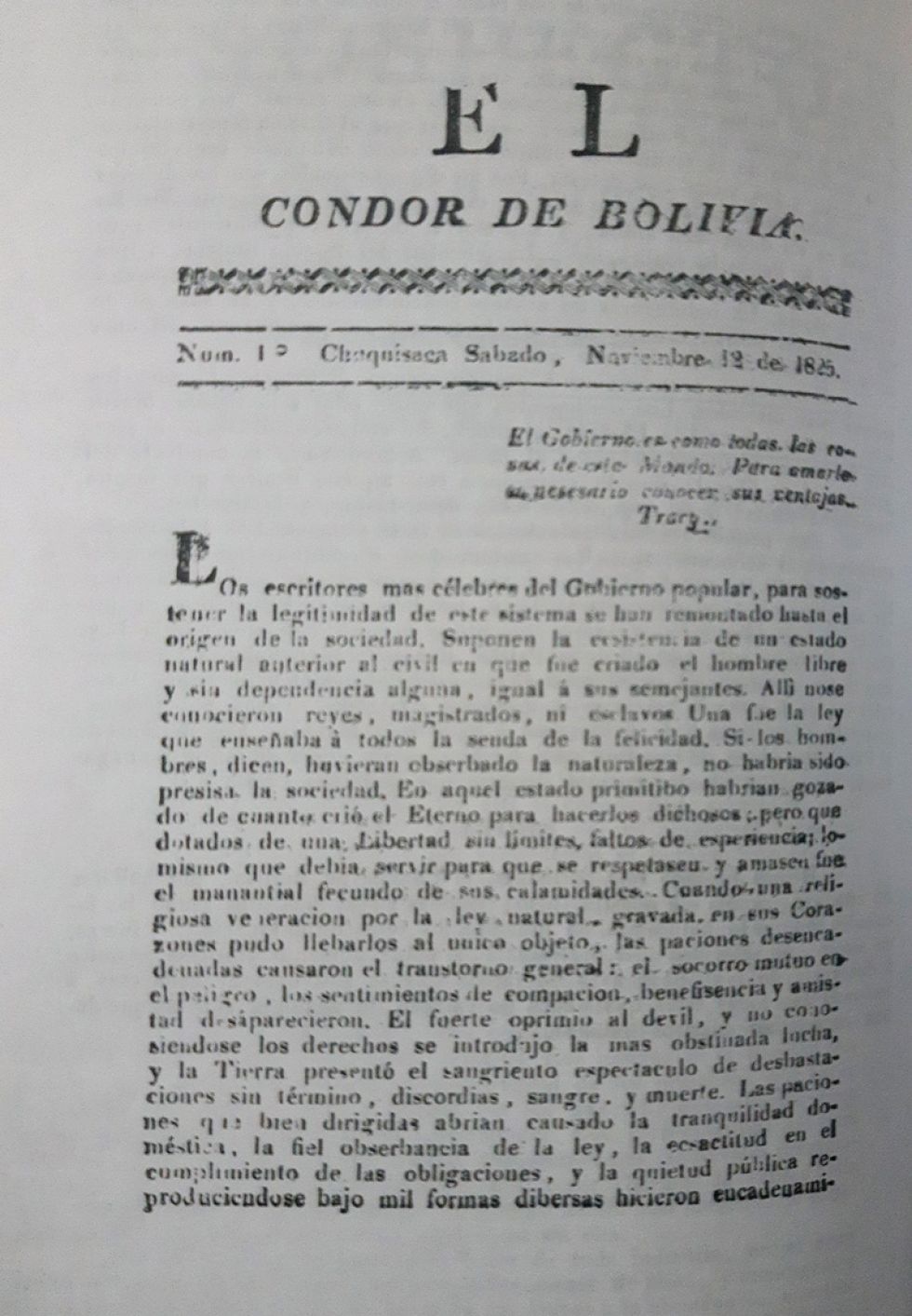 Carátula del número 1 de El Cóndor de Bolivia.