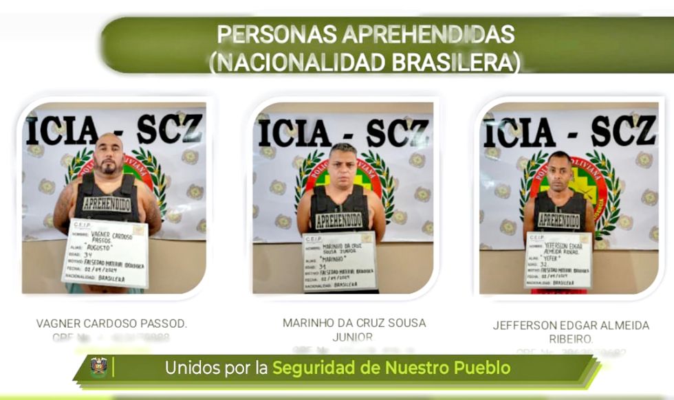 APREHENDIDOS. Los tres brasileños fueron presentados este miércoles en Santa Cruz.