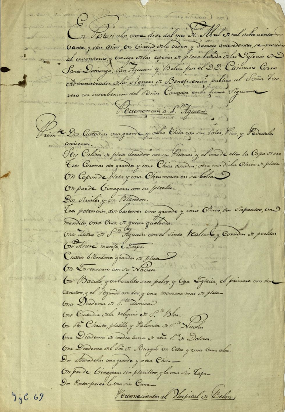 Lista de bienes incautados a religiosos.