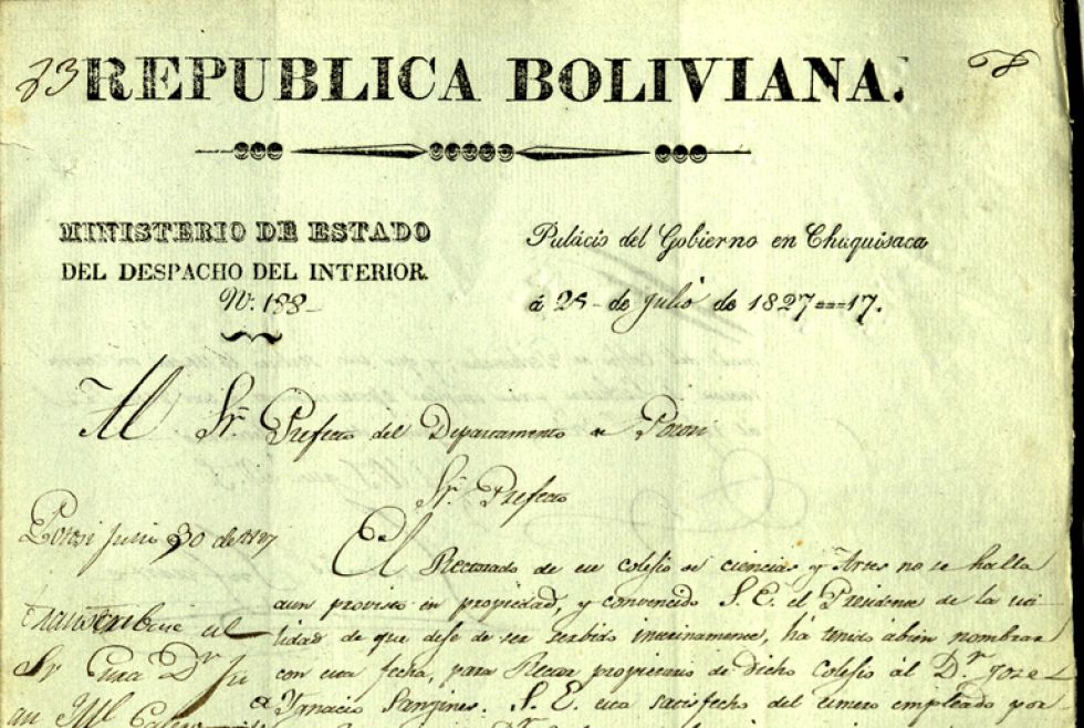 Carta de Sucre reemplazando a Calero por José Ignacio Sanjinés.