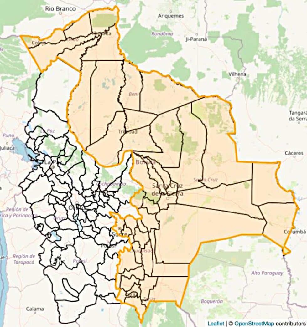 CLIMA. En color naranja se muestran los departamentos a ser afectados por el frente frío.