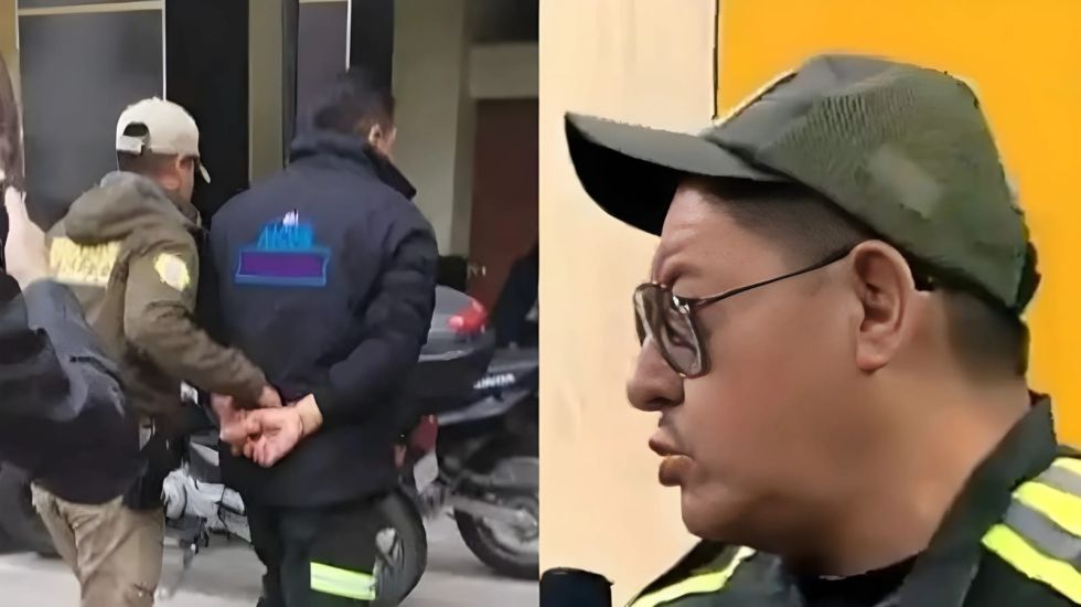 Una imagen muestra al comediante Raúl Cuenca y el momento de su detención, el viernes 18 de mayo en La Paz.
