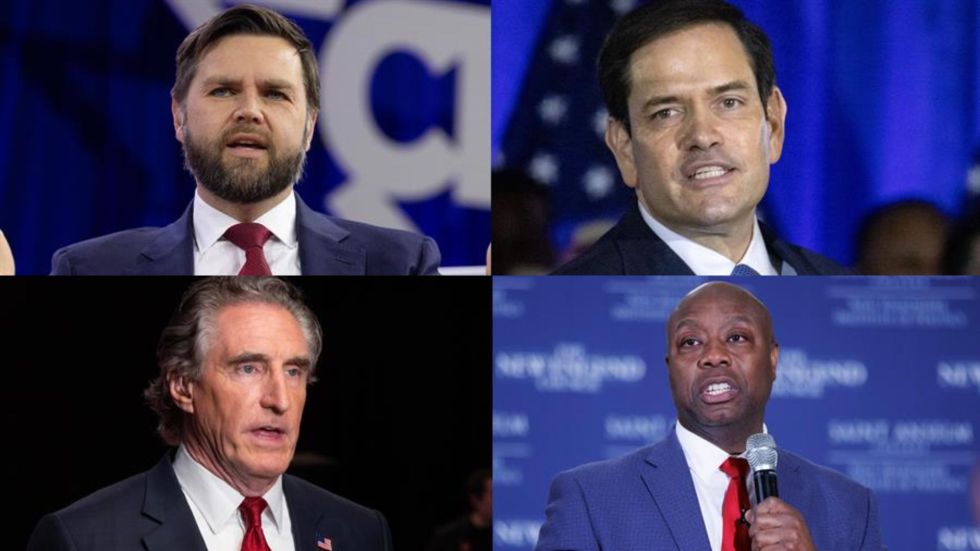 Combo de fotografías de arriba J.D. Vance (izq.) y Marco Rubio y abajo Doug Burgum (izq.) y Tim Scott (der.).