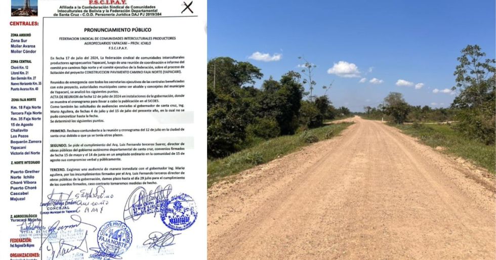 Pronunciamiento de Comunidades Interculturales Productores Agropecuarios de Yapacaní y carretera en Faja Norte