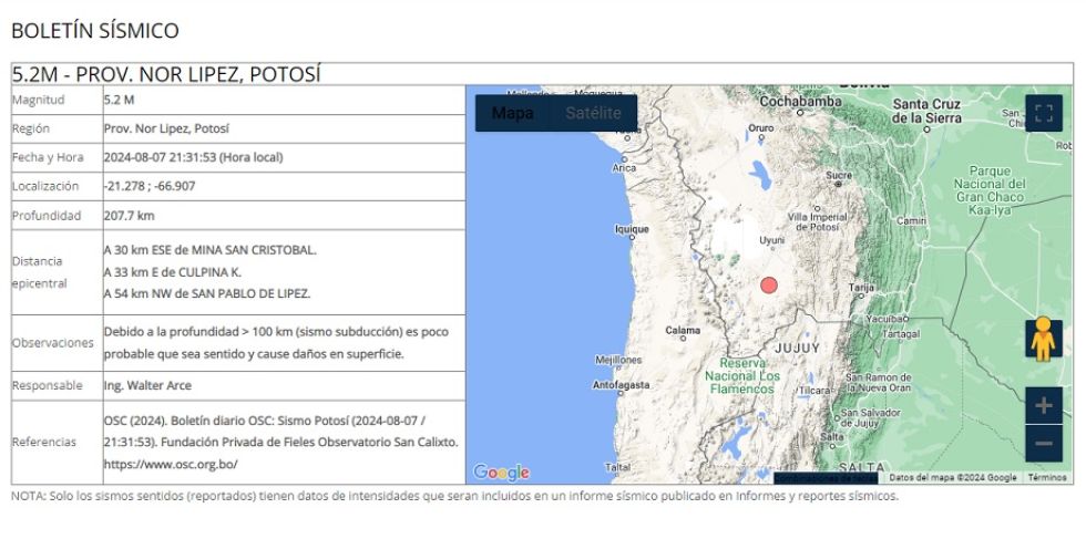 El reporte del sismo en Potosí. 