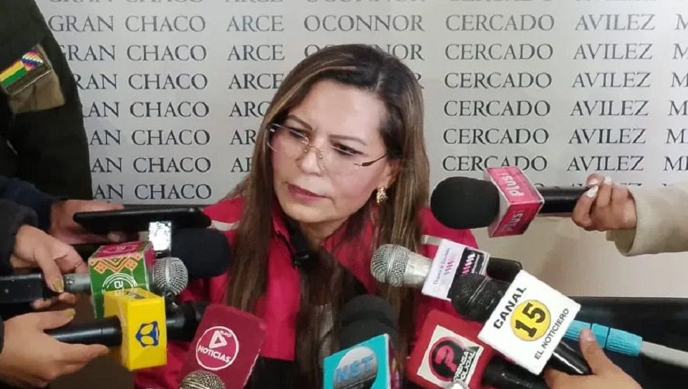 La fiscal destituida de Tarija, Sandra Gutiérrez, en una anterior conferencia de prensa.